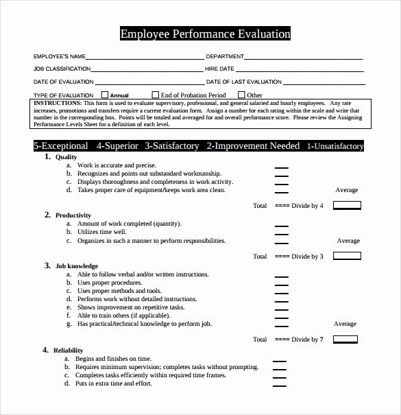 Employee Performance Review Template Pdf Beautiful 10 Sample Performance Evaluation Templates to Download