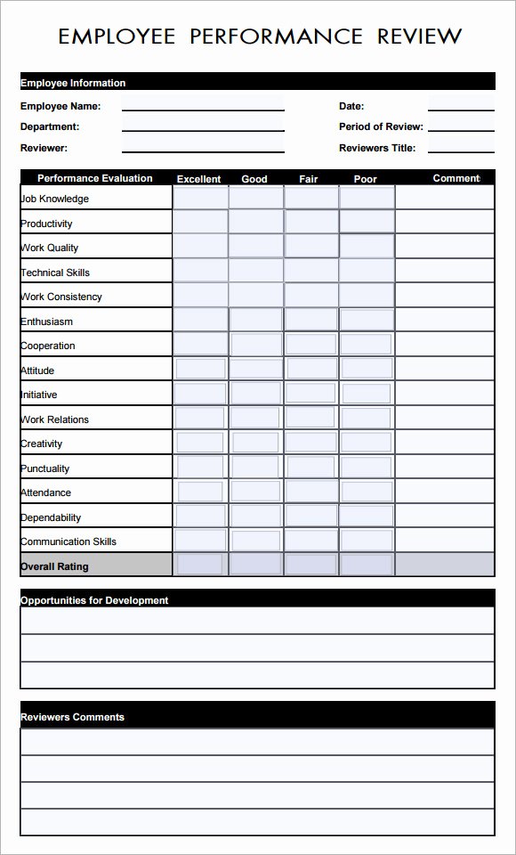 Employee Performance Review Template Word Elegant 13 Employee Evaluation form Sample – Free Examples