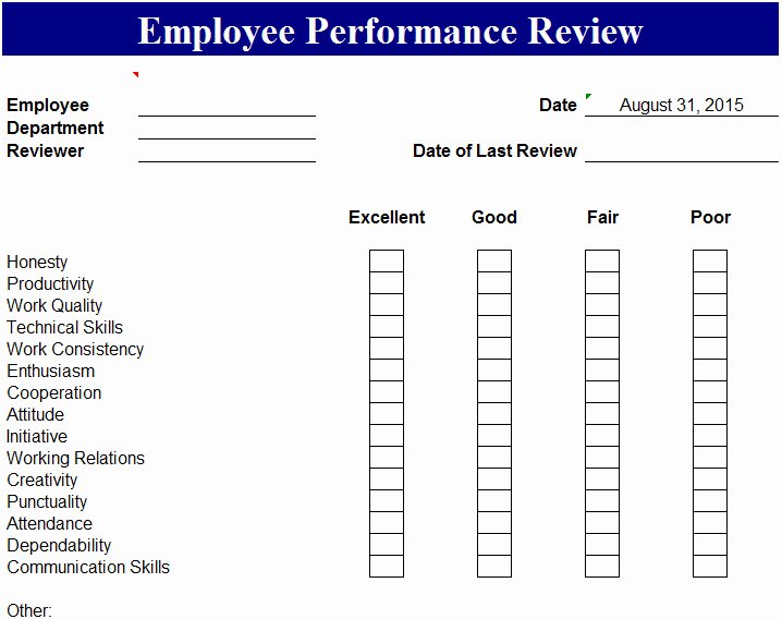 Employee Performance Tracking Template Fresh Employee Performance Review Template My Excel Templates