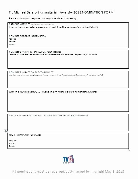 Employee Recognition form Template Elegant Employee Award Nomination form Template Employee