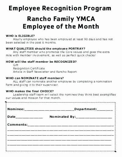 Employee Recognition Nomination form Template Fresh Employee Recognition Plan Template Sample Program Layout