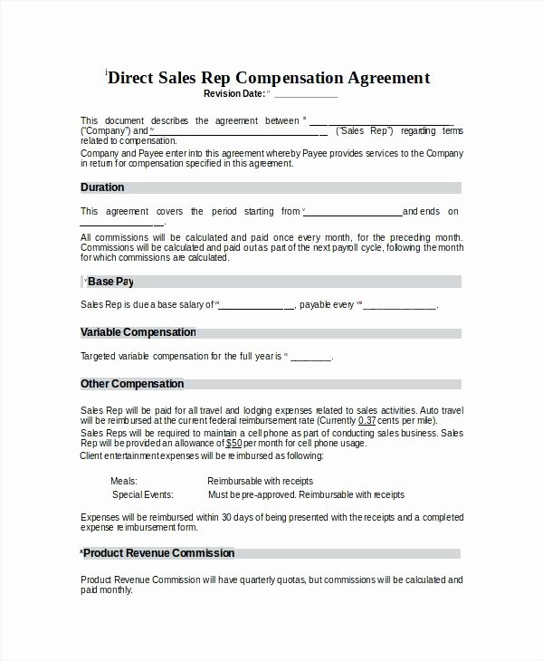 Employee Sales Commission Agreement Template Elegant Employee Pensation Plan Template Inside Sales Sample