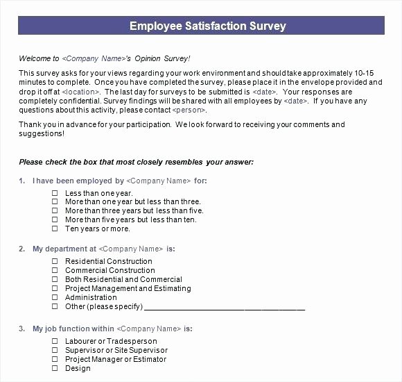 Employee Satisfaction Survey Template Elegant Employee Satisfaction Survey Template Word Questionnaire