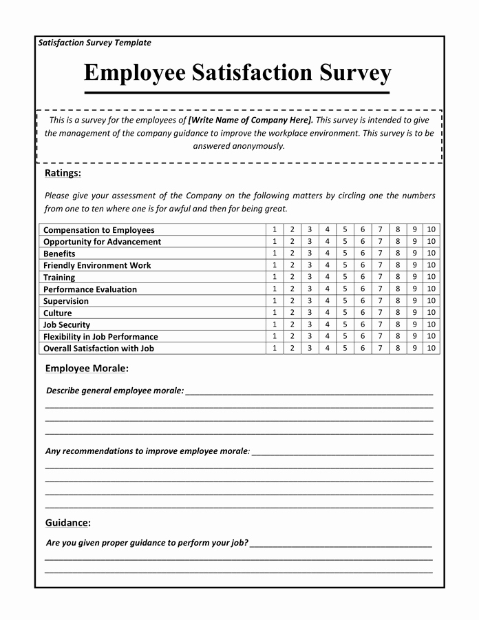 Employee Satisfaction Survey Template New Employee Satisfaction Survey Template In Word and Pdf formats
