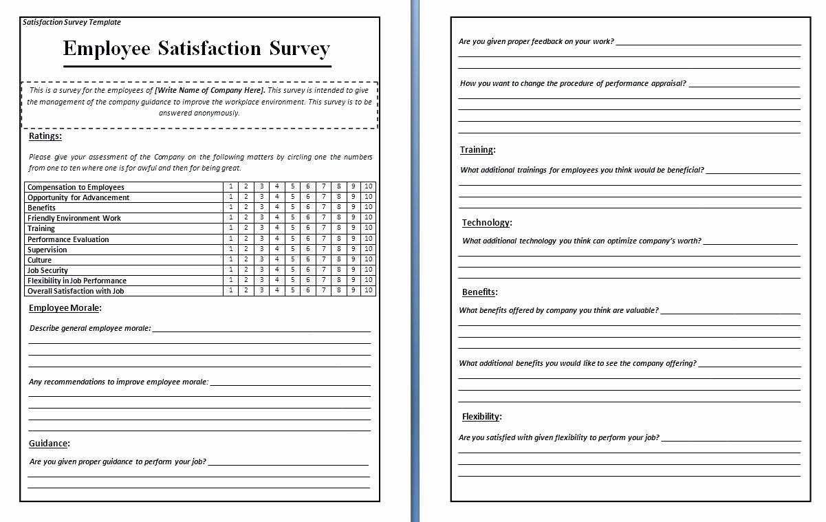 Employee Satisfaction Survey Template Word Awesome Template Sample Employee Satisfaction Survey Template