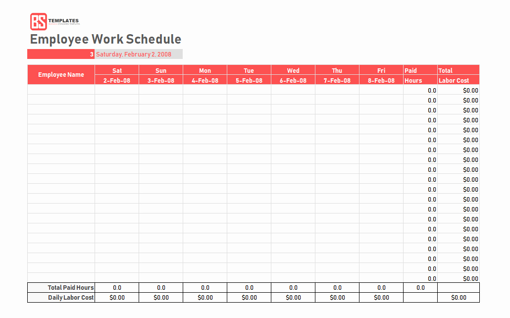 Employee Schedule Template Word Elegant Work Schedule Template Daily Weekly