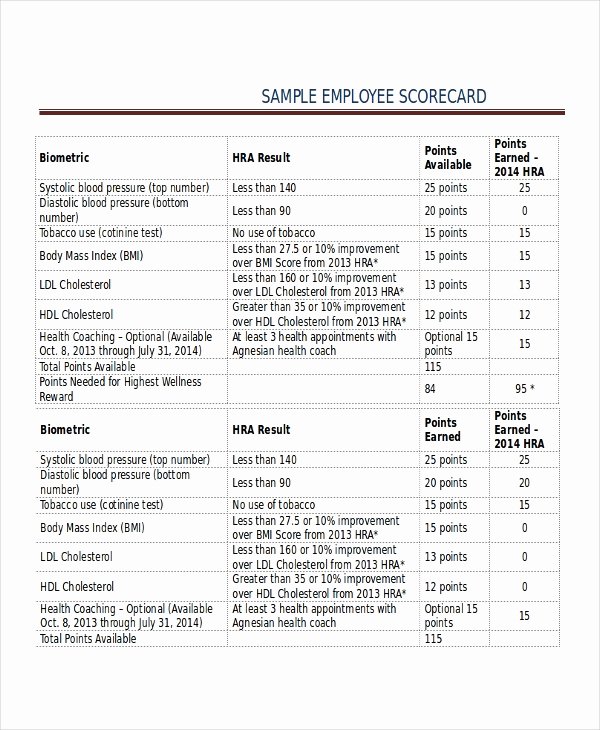 Employee Scorecard Template Excel Elegant 6 Employee Scorecard Templates Free Sample Example