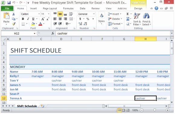 Employee Shift Schedule Template Excel Elegant Free Weekly Employee Shift Template for Excel