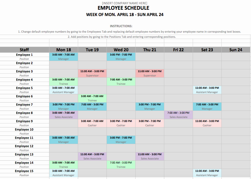 Employee Shift Schedule Template Excel New Shift Schedule Template 24 7