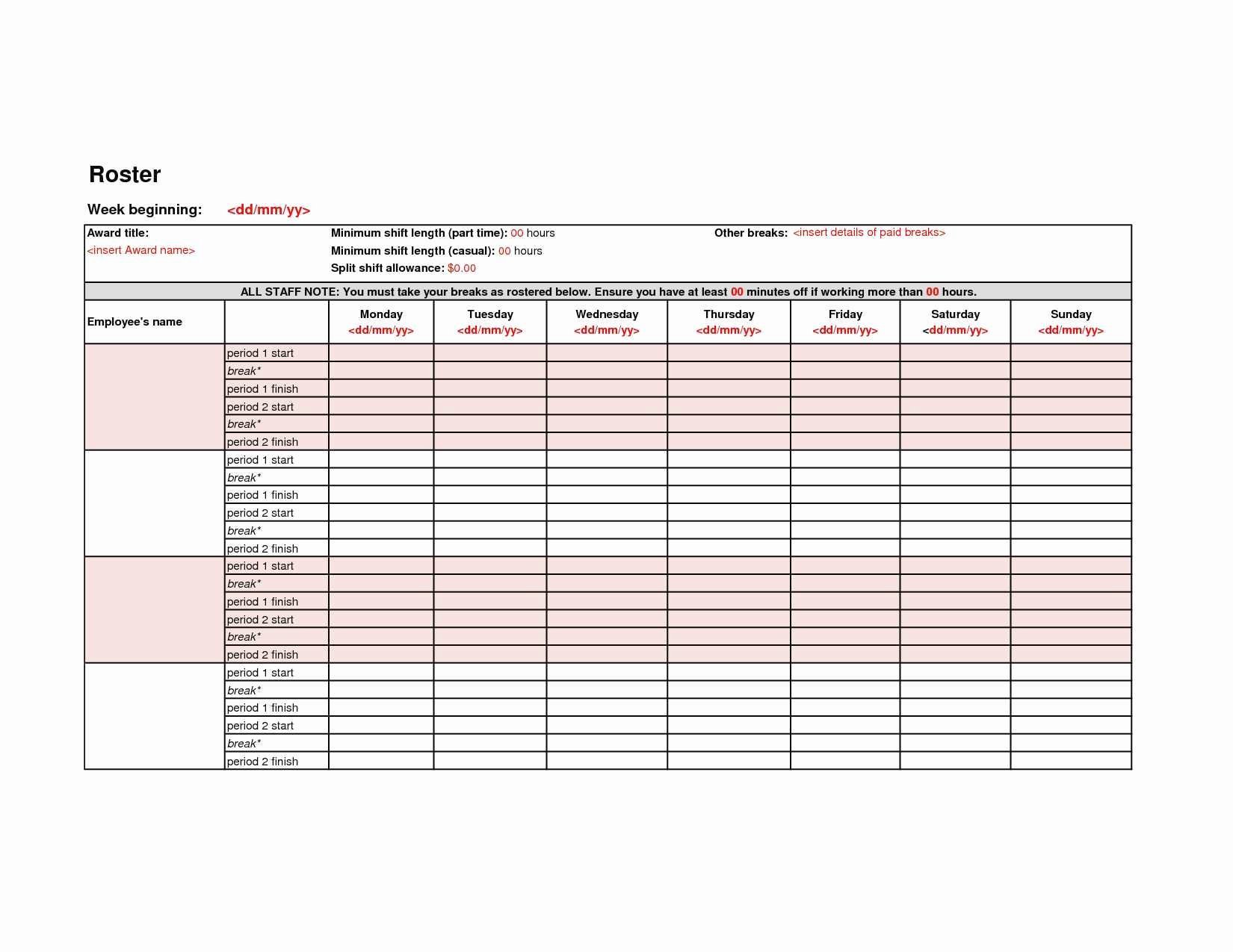 Employee Shift Schedule Template Excel Unique Lovely Weekly Employee Shift Schedule Template Excel