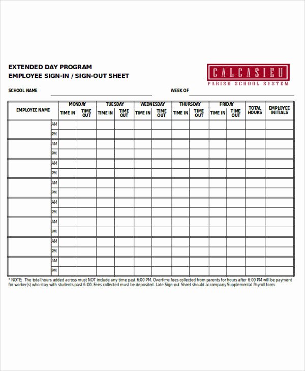 Employee Sign In Sheet Template Unique 38 Sample Sheets