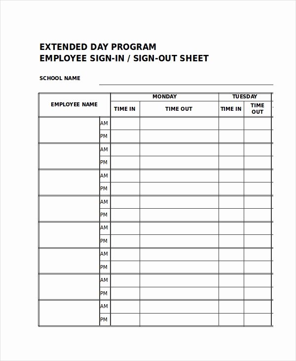 Employee Sign In Sheet Template Unique Sign In Sheet 30 Free Word Excel Pdf Documents