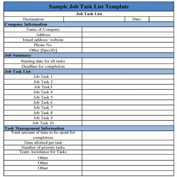 Employee Task List Template Awesome Job Task List