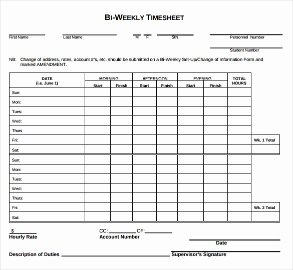Employee Time Card Template Fresh 18 Bi Weekly Timesheet Templates – Free Sample Example