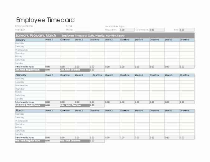 Employee Time Card Template Fresh Employee Timecard Daily Weekly Monthly and Yearly