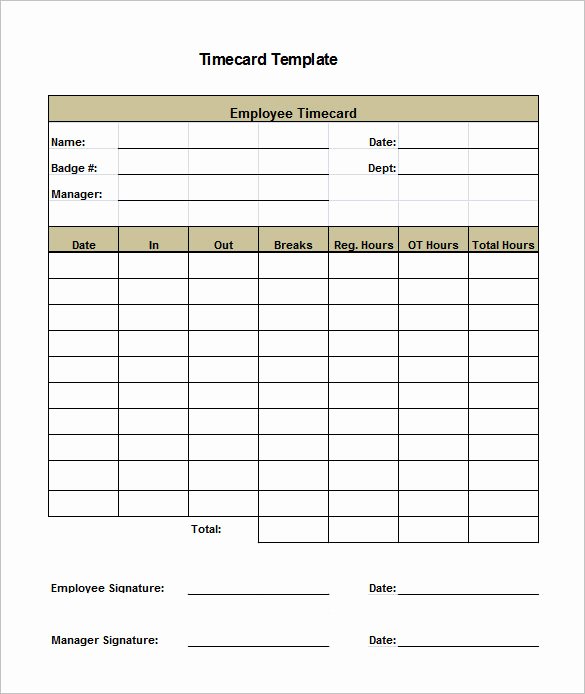 Employee Time Card Template Inspirational 7 Printable Time Card Templates Doc Excel Pdf