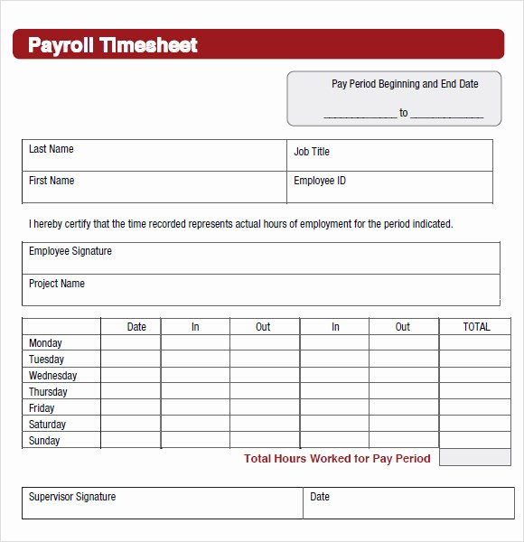 Employee Time Card Template Inspirational 8 Sample Payroll Timesheets