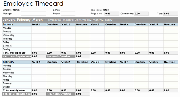 Employee Time Cards Template Awesome Employee Timecard Template Daily Weekly Monthly and