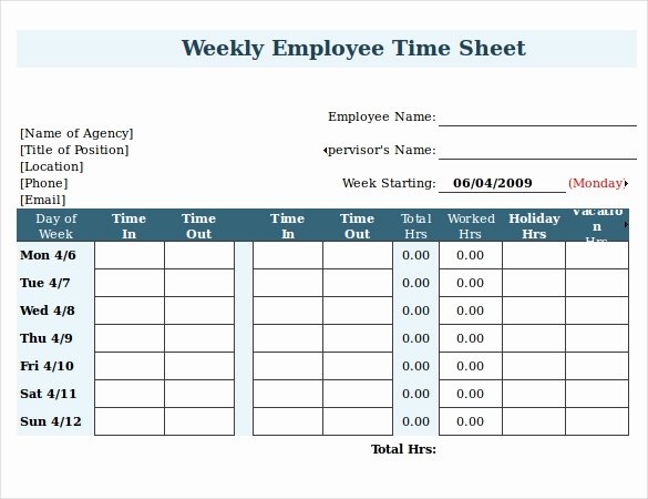 Employee Time Cards Template Best Of 22 Employee Timesheet Templates – Free Sample Example