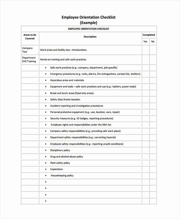 Employee Training Checklist Template Best Of Employee Checklist Templates 9 Free Samples Examples