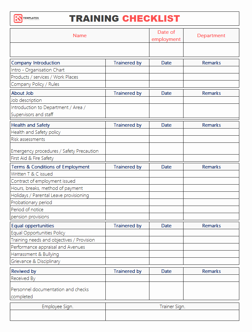 Employee Training Checklist Template Luxury Employee Training Checklist Template for Excel &amp; Word
