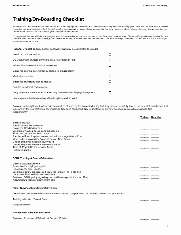 Employee Training Program Template Awesome Employee orientation and Boarding Outline 2014 Cah