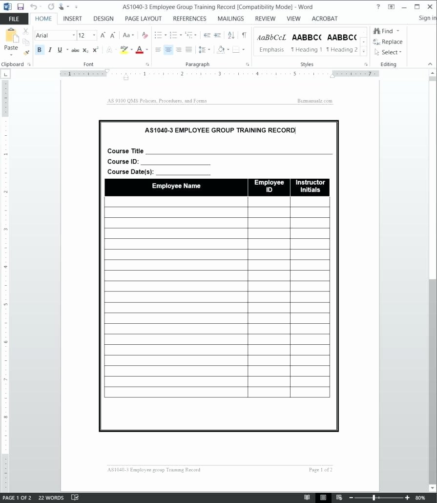 Employee Training Records Template Best Of Template Training Log Template Excel