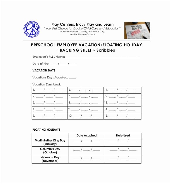 Employee Vacation Tracker Template New 7 Vacation Tracking Templates Free Sample Example