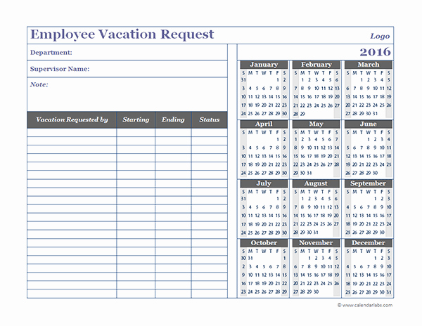 Employee Vacation Tracking Template Lovely 2016 Business Employee Vacation Request Free Printable