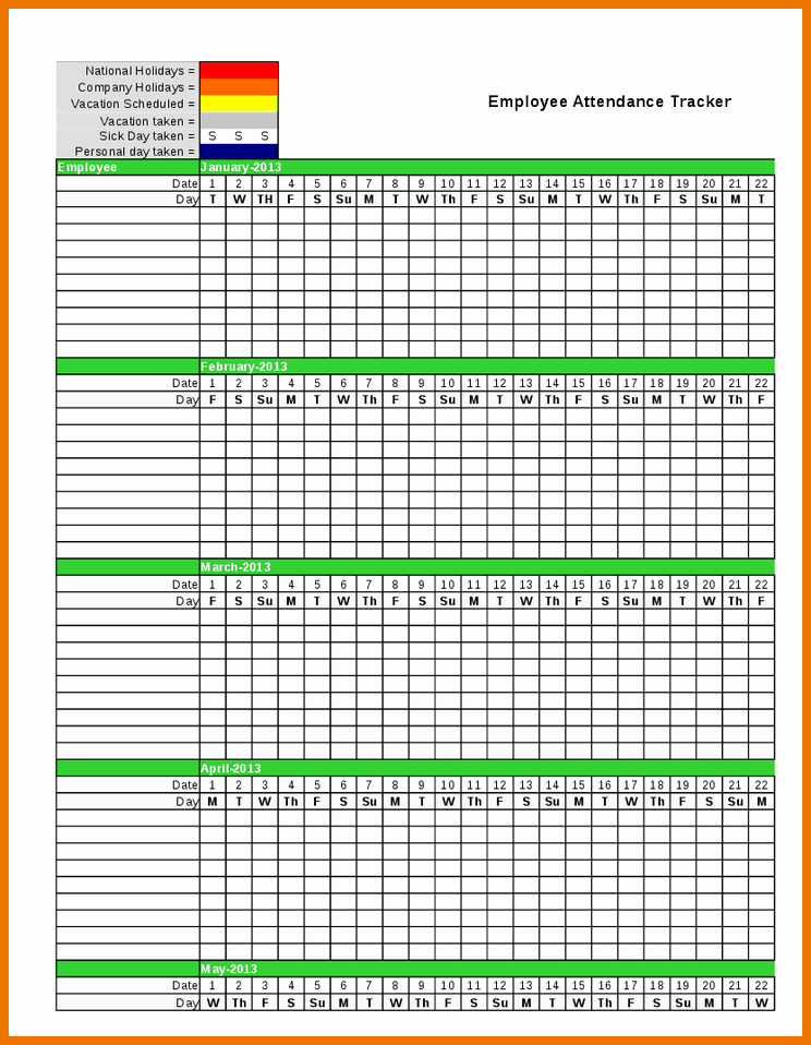 Employee Vacation Tracking Template Lovely Stunning Employee attendance Sheet Tracker Template with