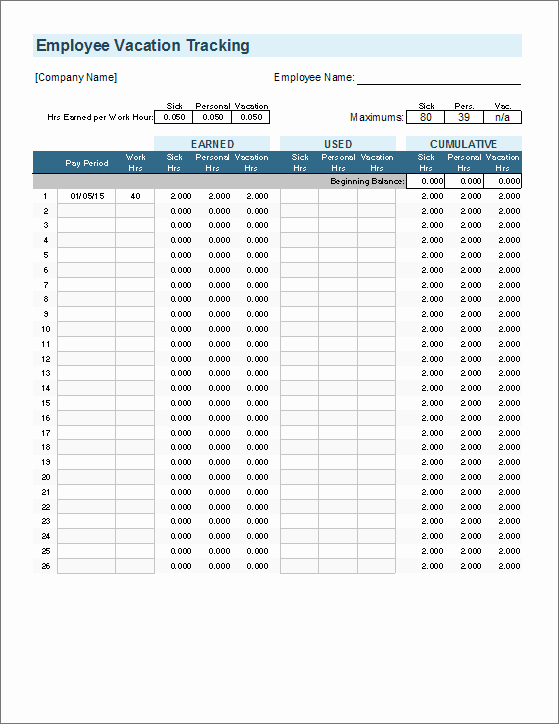 Employee Vacation Tracking Template Unique Vacation Accrual and Tracking Template with Sick Leave Accrual