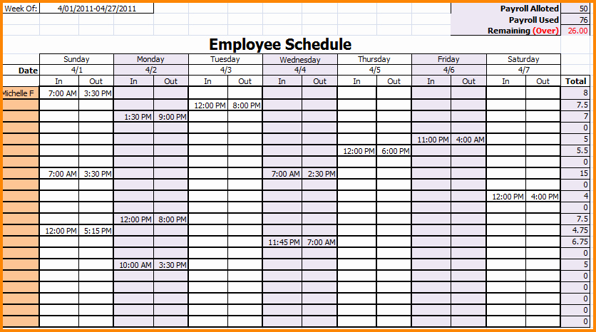 Employee Weekly Schedule Template Awesome 7 Weekly Employee Schedule Template