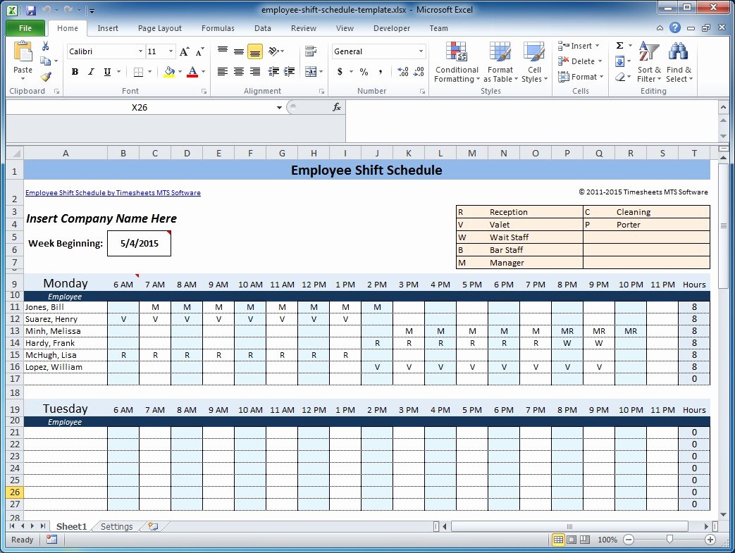Employee Weekly Work Schedule Template Elegant Weekly Employee Shift Schedule Template Excel