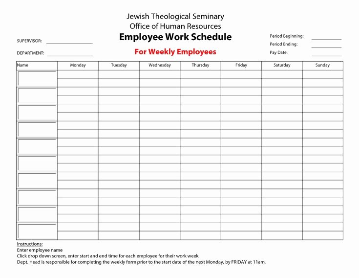 Employee Weekly Work Schedule Template New 20 Hour Work Week Template