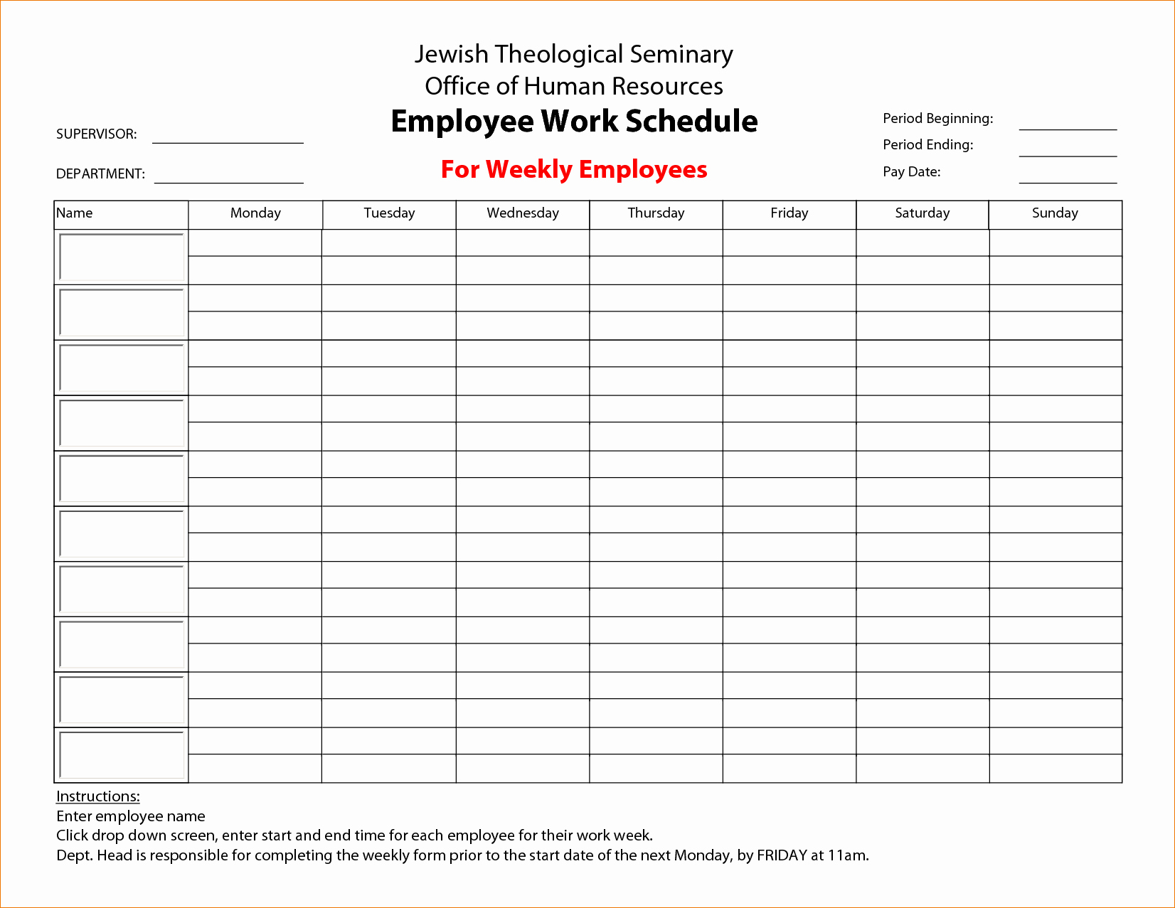Employee Work Plan Template Awesome 3 Printable Work Schedule