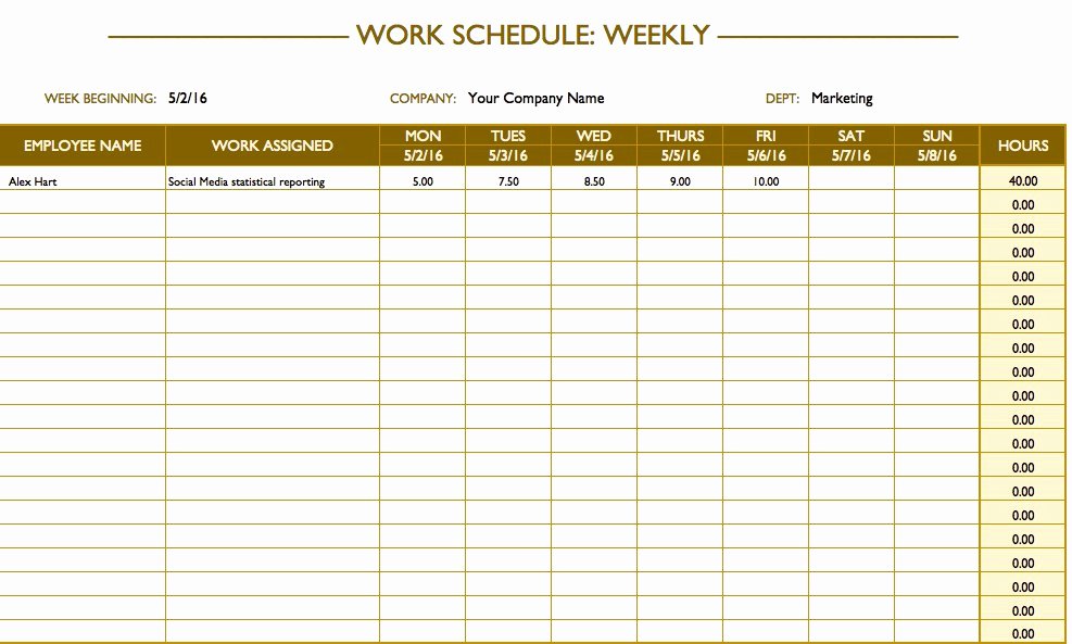 Employee Work Plan Template Elegant Free Work Schedule Templates for Word and Excel