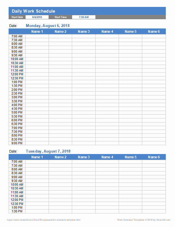 Employee Work Plan Template New Work Schedule Template for Excel