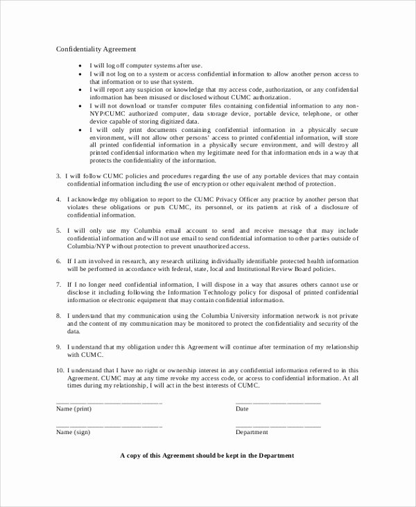 Employment Confidentiality Agreement Template Beautiful 8 Sample Employee Confidentiality Agreements