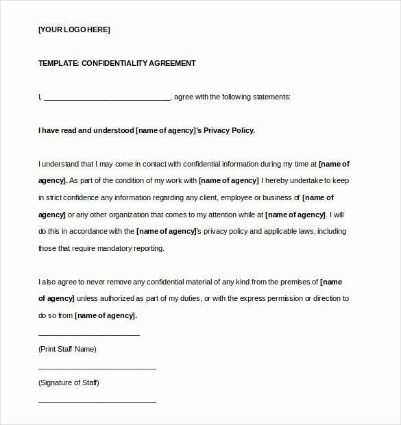 Employment Confidentiality Agreement Template Elegant 25 Confidentiality Agreement Templates Doc Pdf