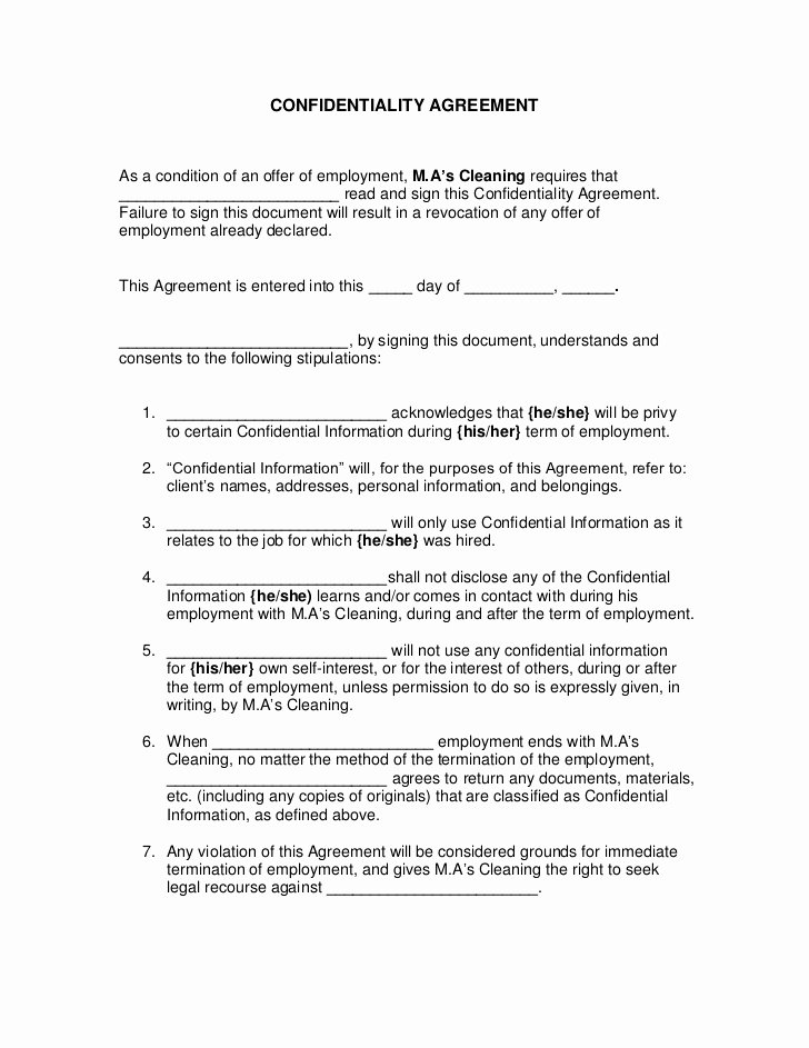 Employment Confidentiality Agreement Template Luxury Confidentiality Agreement