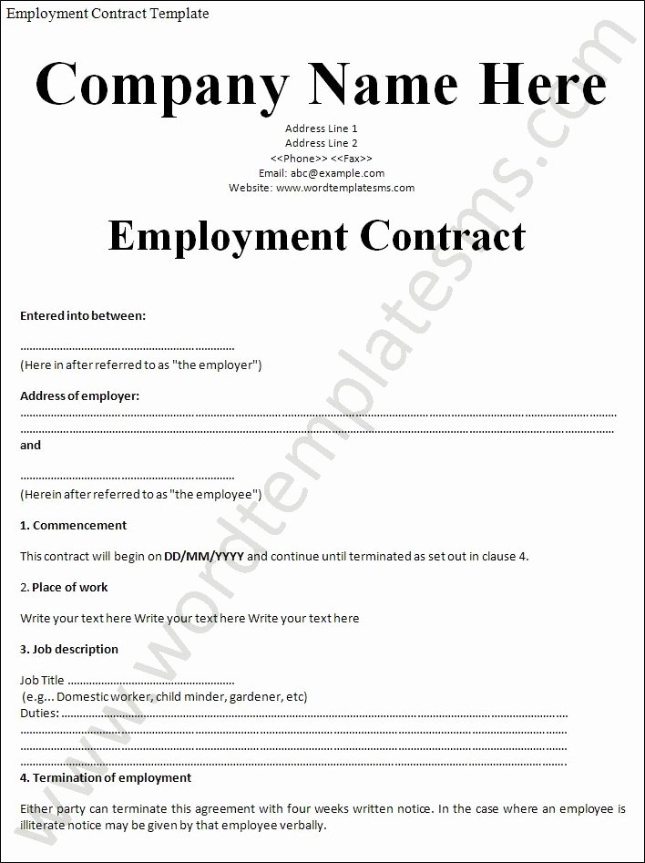 Employment Contract Template Word Beautiful Employment Contract Template