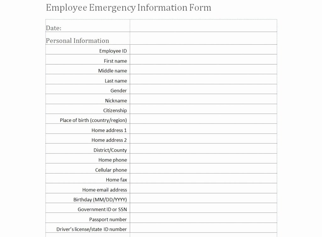 Employment Information form Template Awesome Employee Emergency Information form Template