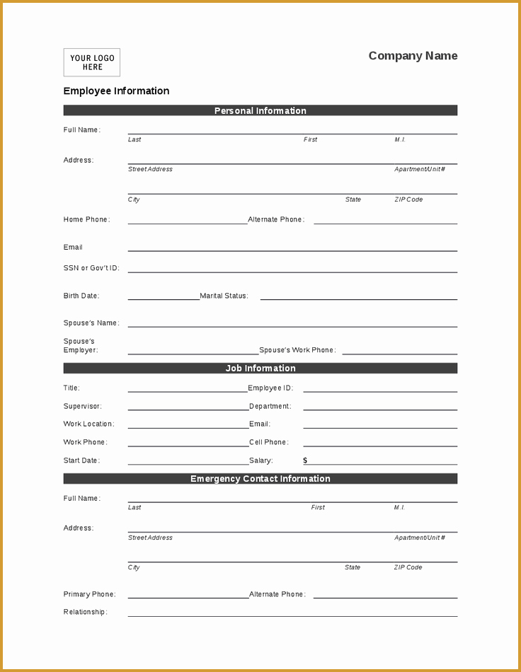 Employment Information form Template Beautiful Employee Personal Information form Template
