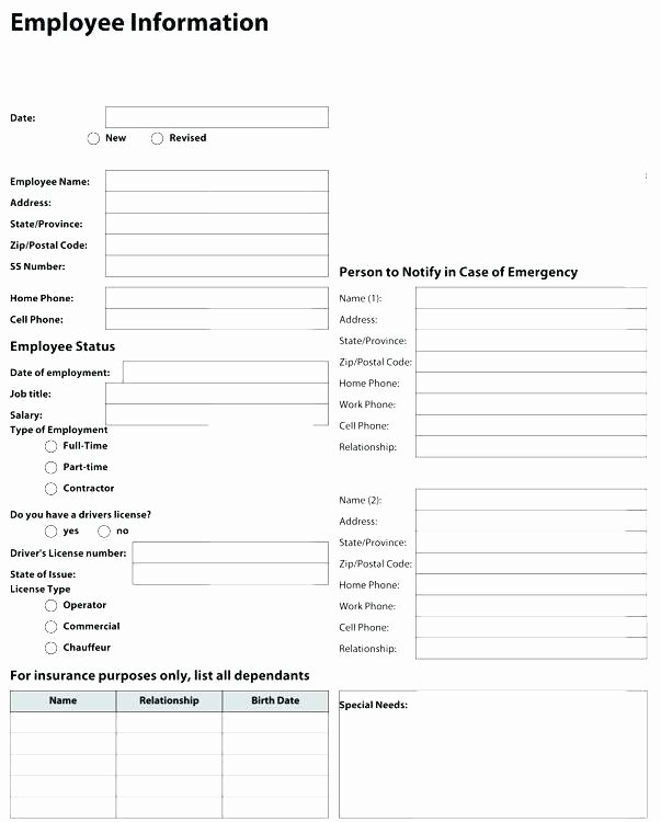 Employment Information form Template Elegant Employee Information form Template – Employee