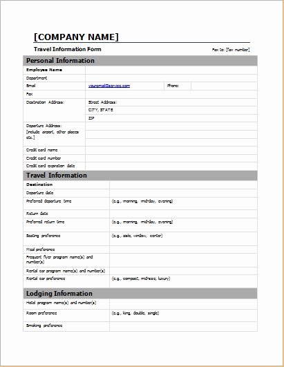 Employment Information form Template Elegant Employee Travel Information forms