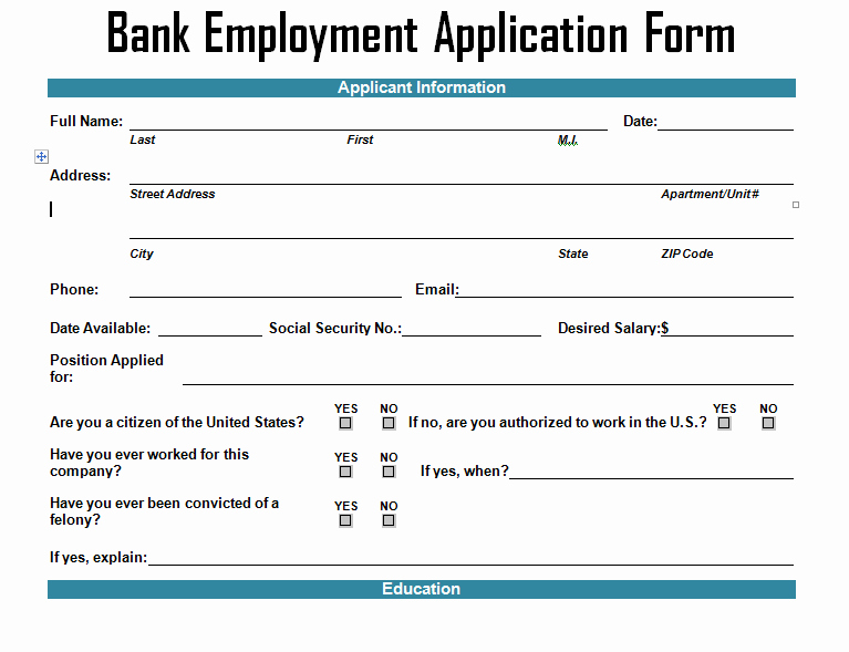 Employment Information form Template Fresh Bank Employment Application form Template Project