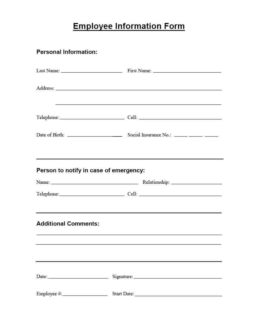 Employment Information form Template Inspirational 47 Printable Employee Information forms Personnel