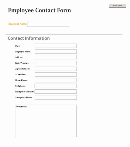 Employment Information form Template Lovely Employee Contact form