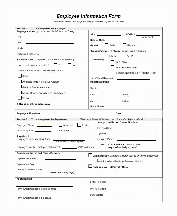 Employment Information form Template New 10 Sample Employee Information forms