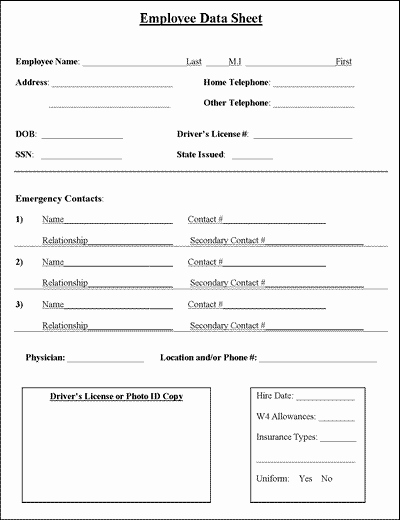 Employment Information form Template New Employee Information Sheet Business forms